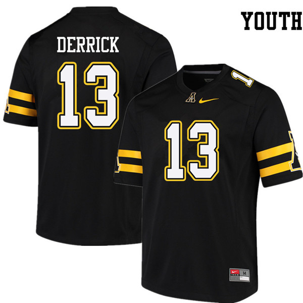 Youth #13 Peyton Derrick Appalachian State Mountaineers College Football Jerseys Sale-Black - Click Image to Close
